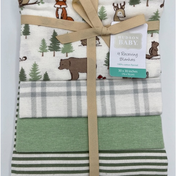 100% COTTON 4 PACK RECEIVING BLANKETS WOODLAND ANIMALS - Picture 3 of 7
